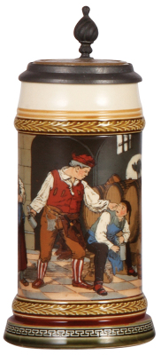 Mettlach stein, .5L, 2282, etched, inlaid lid, mint. 