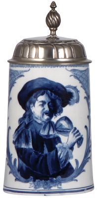 Mettlach stein, .5L, 5190, Delft, pewter lid, flake on base.