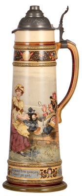 Mettlach stein, 3.3L, 18.3" ht., 994 [2270], PUG, by H. Schlitt, pewter lid, mint.