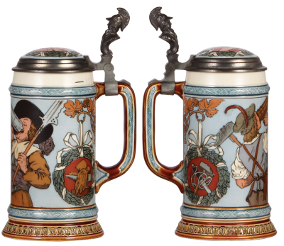 Mettlach stein, .5L, 2639, etched, inlaid lid, mint. - 2