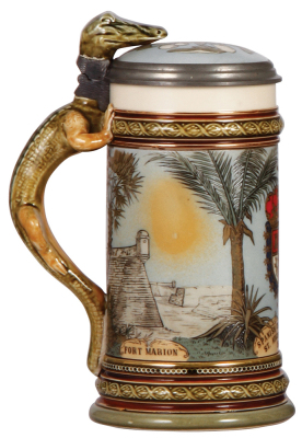 Mettlach stein, .5L, 2373, etched, St. Augustine, Florida, inlaid lid, mint. - 3