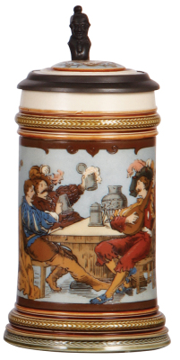 Mettlach stein, 1.0L, 2231, etched, inlaid lid, mint.