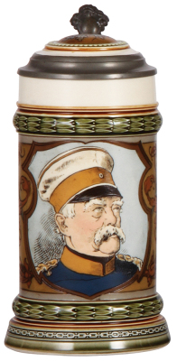 Mettlach stein, .5L, 1794, etched, Bismarck, inlaid lid, mint. 