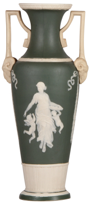 Mettlach vase, 13.4" ht., 3106, cameo, base chips repaired.