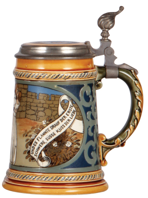 Mettlach stein, .5L, 2009, etched, inlaid lid, by F. Stuck, mint. - 2