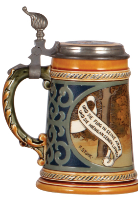 Mettlach stein, .5L, 2009, etched, inlaid lid, by F. Stuck, mint. - 3