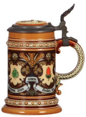 Mettlach stein, .5L, 1394, etched, inlaid lid, mint. - 2