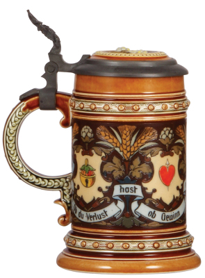 Mettlach stein, .5L, 1394, etched, inlaid lid, mint. - 3