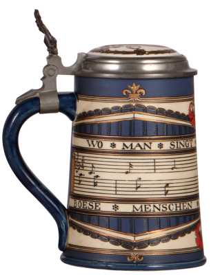 Mettlach stein, .5L, 2097, etched, by Otto Hupp, inlaid lid, mint. - 3