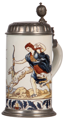 Mettlach stein, 1.0L, 5393/5019, faience, pewter lid, mint.