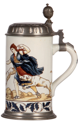 Mettlach stein, 1.0L, 5393/5019, faience, pewter lid, mint. - 2