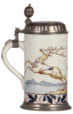 Mettlach stein, 1.0L, 5393/5019, faience, pewter lid, mint. - 3