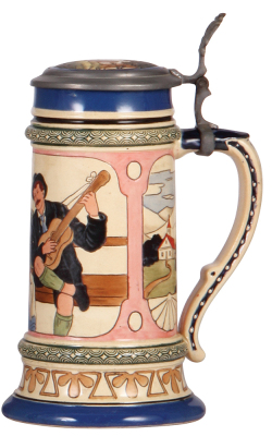 Pottery stein, .5L, etched, marked Musterschutz, by Albert Jacob Thewalt, #426, inlaid lid, mint.  - 2