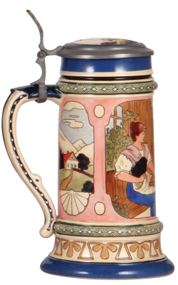 Pottery stein, .5L, etched, marked Musterschutz, by Albert Jacob Thewalt, #426, inlaid lid, mint.  - 3