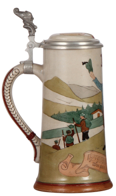 Stoneware stein, .5L, etched, marked 1614, by Marzi & Remy, inlaid lid, mint. - 3