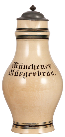 Pottery stein, 6.0L, 17.1" ht.,  Münchener Bürgerbräu, pewter lid, mint.