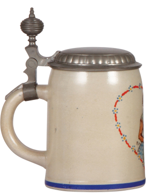 Stoneware stein, .5L, transfer & handpainted, signed F. Ringer, pewter lid, extremely faint line at top rim. - 3
