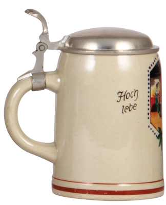 Stoneware stein, .5L, transfer & enameled, Hoch lebe der Auto Mechaniker!, Occupational Auto Mechanic, 1950s, pewter lid, rare, mint. - 3