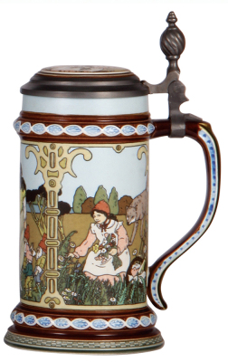 Three Mettlach steins, .5L, modern, Wilhelm Tell, Limited Edition, Peter Pan, Limited Edition, The Brother's Grimm, 2901, all have inlaid lids, mint. - 3