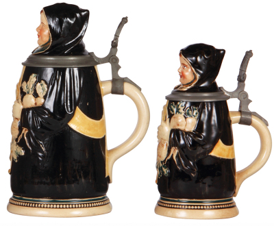 Four Character steins, 1.0L to 1/8L, 9.6" to 4.3" ht., pottery, all marked J. Reinemann, München, Munich Child, .25L has large base chip, others all mint.  - 2