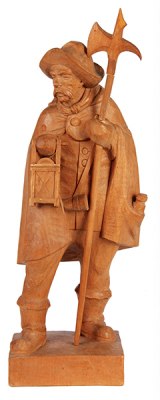 Black Forest wood carving, 17.3'' ht., linden wood, Night Watchman, carved in Germany, late 1900s, wood lantern, very good quality and condition.