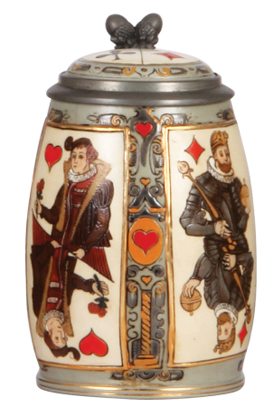 Mettlach stein, .5L, 2093, etched, inlaid lid, mint.