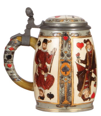 Mettlach stein, .5L, 2093, etched, inlaid lid, mint. - 3