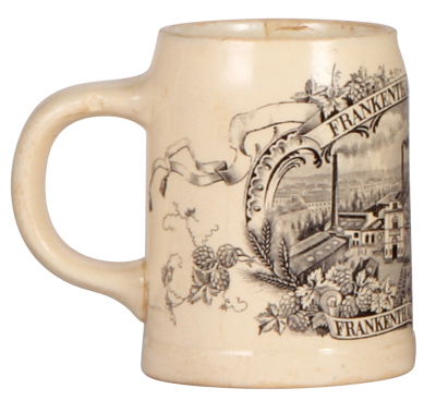 Mettlach stein, .5L, 1909, print-over-glaze, Frankenthaler Brauhaus, no lid, hairline crack on side. - 3