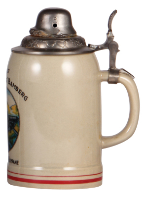 Third Reich stein, .5L, modern, Infantry MG scene, pewter lid with helmet, mint. - 2