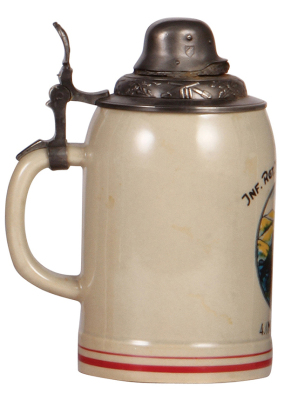 Third Reich stein, .5L, modern, Infantry MG scene, pewter lid with helmet, mint. - 3