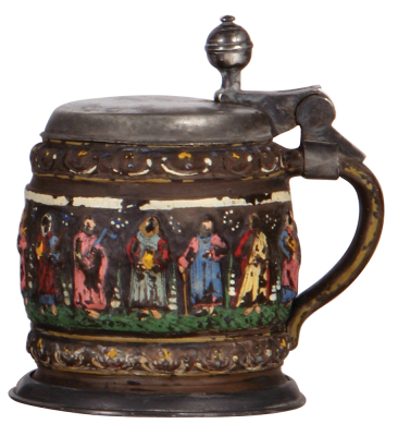 Creussen stein, stoneware, 6.6" ht., c.1900, older pewter lid is dated 1788, color wear, poorly repaired pewter tear. - 2