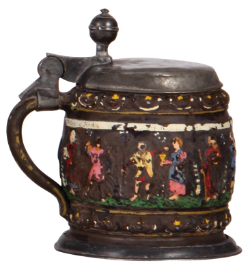 Creussen stein, stoneware, 6.6" ht., c.1900, older pewter lid is dated 1788, color wear, poorly repaired pewter tear. - 3