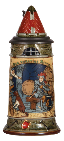 Mettlach stein, .5L, 2382, etched, inlaid lid, by H. Schlitt, mint.