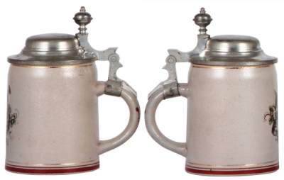 Two stoneware steins, .25L, transfer & hand-painted, by Marzi & Remy, Gruss aus München, pewter lid, mint. - 2