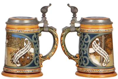 Two Mettlach steins, .5L, 2007, etched, by F. Stuck, inlaid lid, artist name removed, otherwise mint; with, .5L, 2009, etched, by F. Stuck, inlaid lid, artist name removed, otherwise mint. - 3