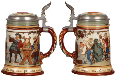 Two Mettlach steins, .5L, 2024, etched, Berlin, inlaid lid, mint; with, .5L, 2028, etched, inlaid lid, mint. - 3