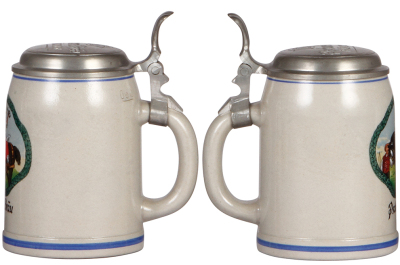 Stoneware stein, .5L, transfer & hand-painted, marked Wick-Werke, Pschorr Bräu, pewter lid, mint. - 2