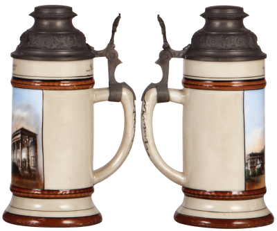 Porcelain stein, .5L, transfer & hand-painted, Conversationshaus, Baden-Baden, pewter lid, thumblift reattached, otherwise mint. - 2