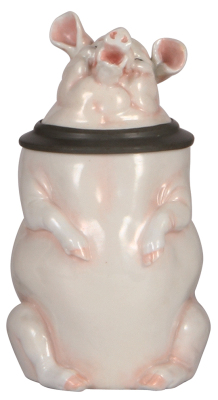 Character stein, .5L, porcelain, marked Musterschutz, by Schierholz, Pig, flake repaired on ear.