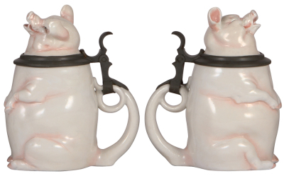 Character stein, .5L, porcelain, marked Musterschutz, by Schierholz, Pig, flake repaired on ear. - 2