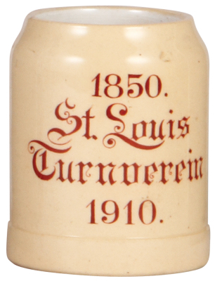 Pottery mug, .3L, transfer, St. Louis Turnverein, 1850, mint.