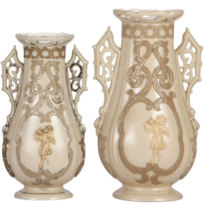 Three Mettlach vases, 6.9'' ht., to 8.6'' ht., earlyware, #319, all in good condition. - 3