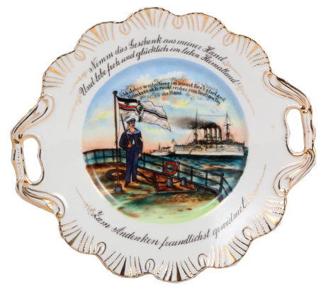 Regimental plate, 11.0" w., porcelain, Naval decor, unissued, mint. 