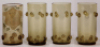 Four glass beakers, 4.7'' ht., blown, amber, applied glass prunts, hand-painted, Gruss aus M&uuml;nchen, mint; with, three matching beakers, 4.9'' ht., blown, amber, applied glass prunts, all mint,&nbsp;One plain glass missing from photo. - 2