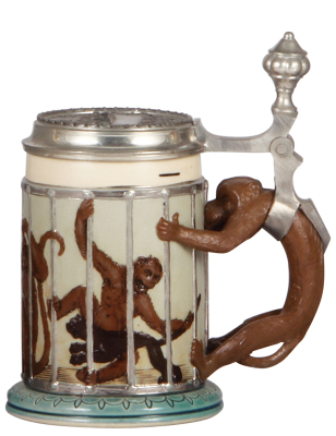 Mettlach stein, .4L, 2106, decorated relief, relief pewter lid, line on bottom repaired - good (900-1200)