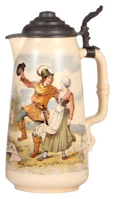 Mettlach stein, 3.3L, 13.5" ht., 1022 [2348], PUG, pewter lid, mint.