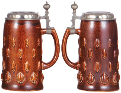 Stoneware stein, 1.0L, relief, marked 2314, made by Reinhold Merkelbach, brown saltglaze, Art Nouveau, pewter lid, mint. - 2