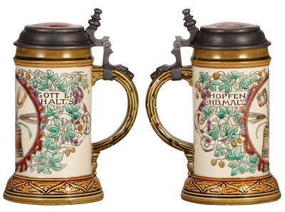 Mettlach stein, .5L, 2728, etched & glazed, inlaid lid, Brewer Occupation, lid is a new correct replacement, inlay color change on underside, body mint. - 2