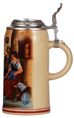 Stoneware stein, 1.0L, transfer & hand-painted, musician, pewter lid: München, 1923, 13. Deutsches Turnfest, mint. - 2