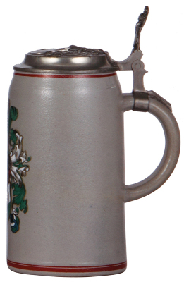 Stoneware stein, 1.0L, transfer & hand-painted, student society, pewter lid, mint. - 2